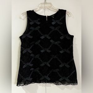 Ann Taylor Petite Large black lace & ribbon top